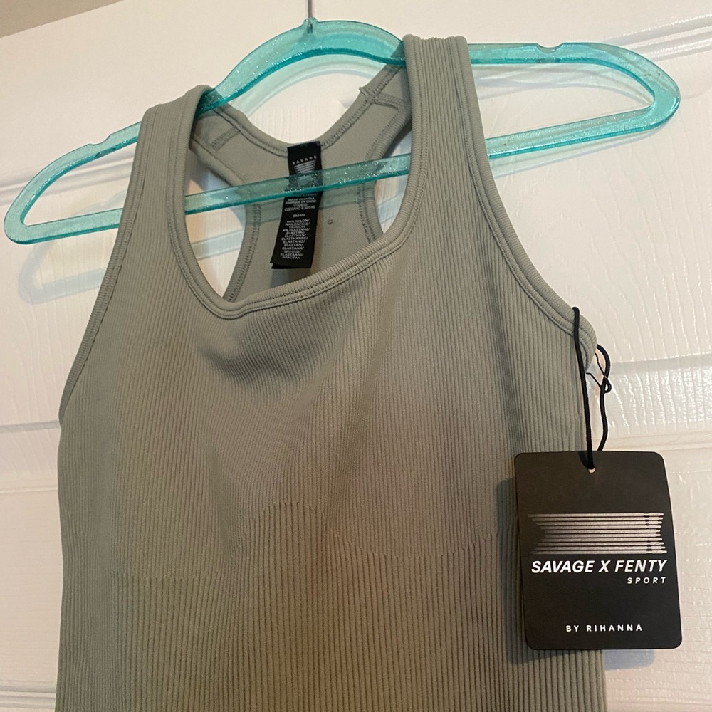Savage X Fenty Ribbed Green Fitted Tank Top